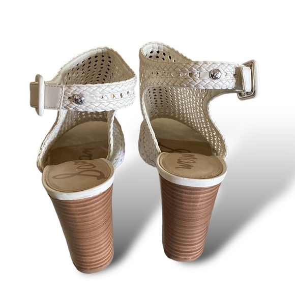 SAM EDELMAN “EVIE” 4”Leather Basket Weave Sandal Women’s 10 Neutral Ivor… - Picture 10 of 12